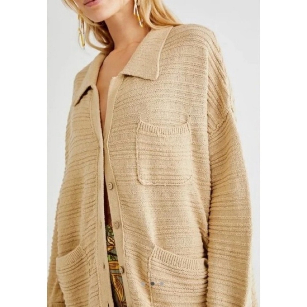 Free People Beach Day Dreaming Chenille Knit Cardigan In Beige Size S Oversized